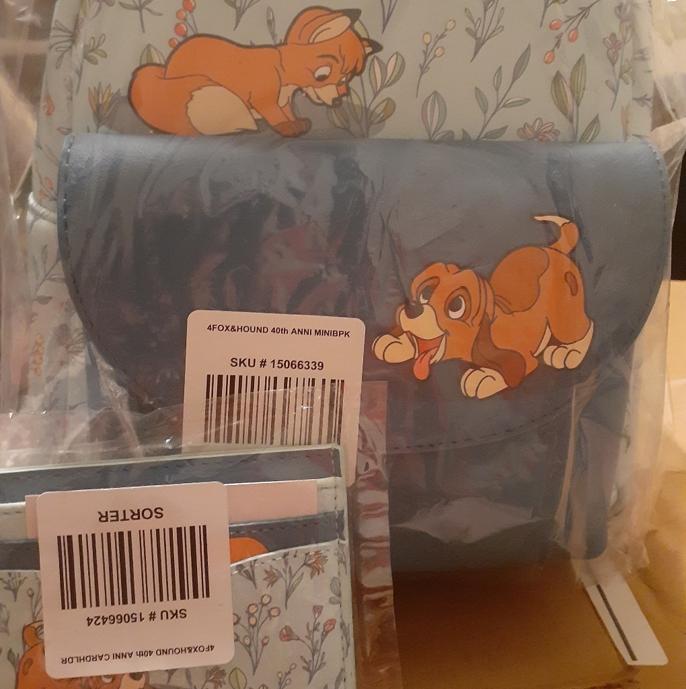 Loungefly fox and the hound backpack and card holder